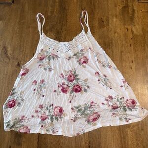 Rue21 Floral Lace Trim Tank Top - Cream and Pink